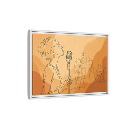 Side Mockup 1. Vintage Jazz Singer Line Art shown as framed canvas print