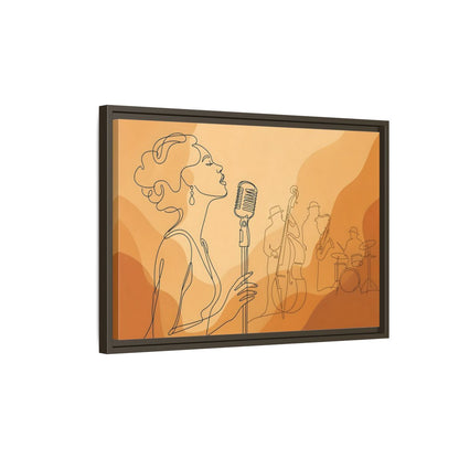 Side Mockup 2. Vintage Jazz Singer Line Art shown as framed canvas print
