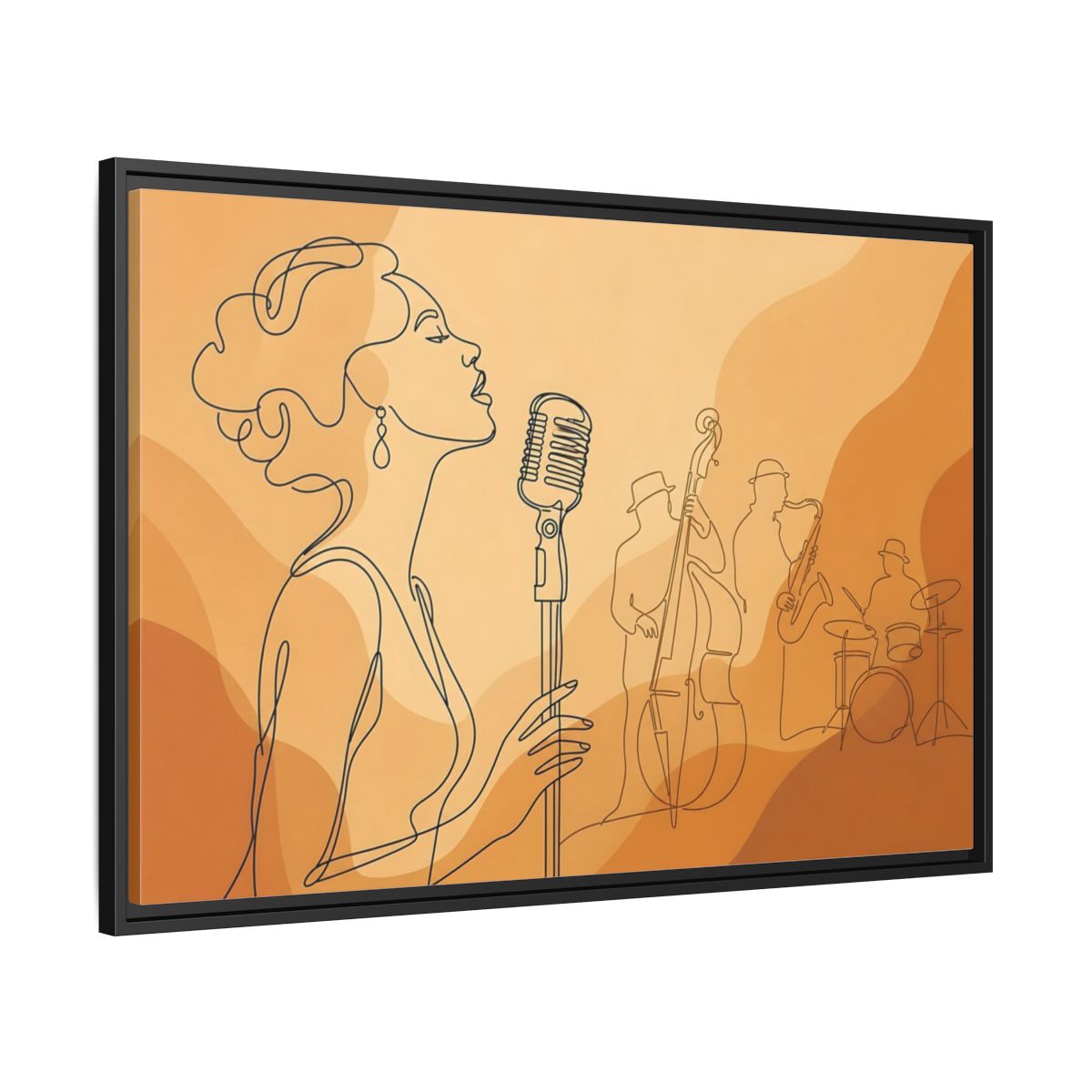 Side Mockup 13. Vintage Jazz Singer Line Art shown as framed canvas print