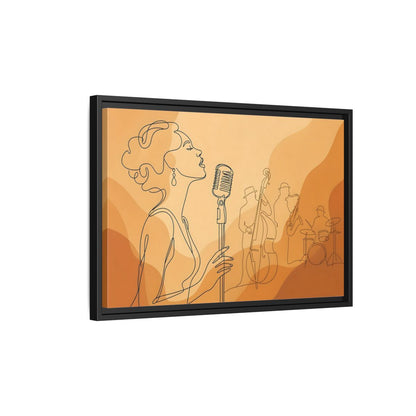 Side Mockup 3. Vintage Jazz Singer Line Art shown as framed canvas print