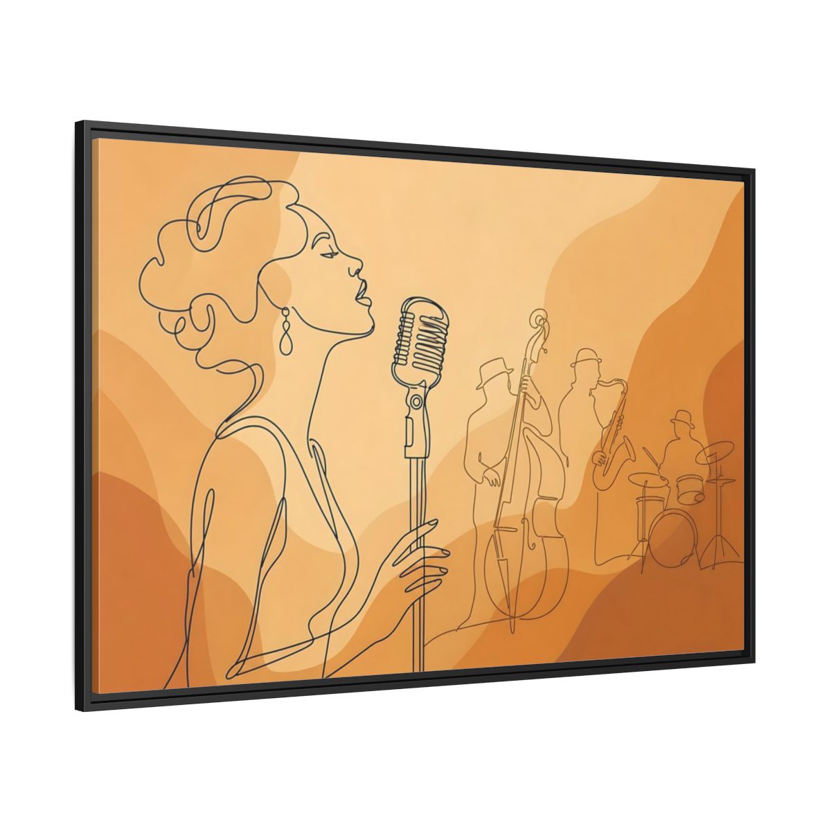 Side Mockup 12. Vintage Jazz Singer Line Art shown as framed canvas print