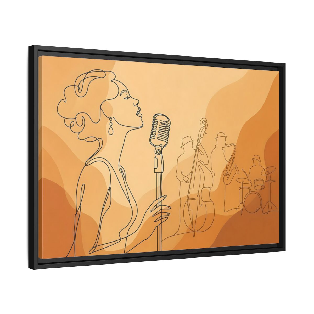 Side Mockup 14. Vintage Jazz Singer Line Art shown as framed canvas print