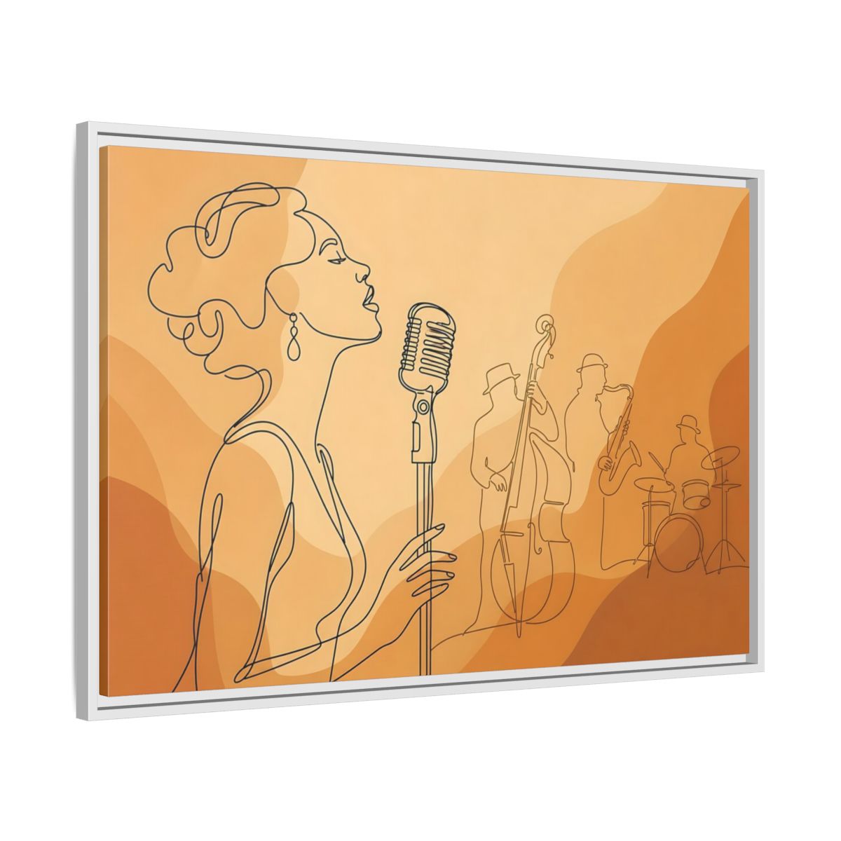 Side Mockup 9. Vintage Jazz Singer Line Art shown as framed canvas print