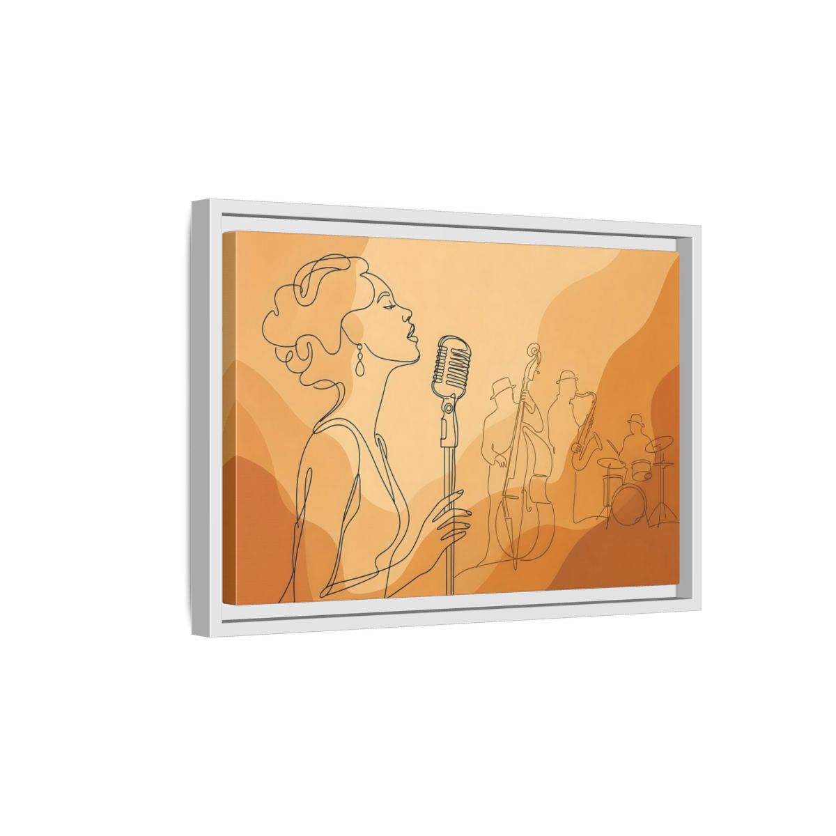 Side Mockup 4. Vintage Jazz Singer Line Art shown as framed canvas print