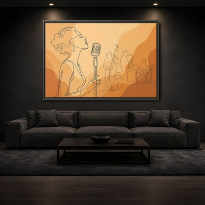 Mockup 3. Vintage Jazz Singer Line Art shown as framed canvas print