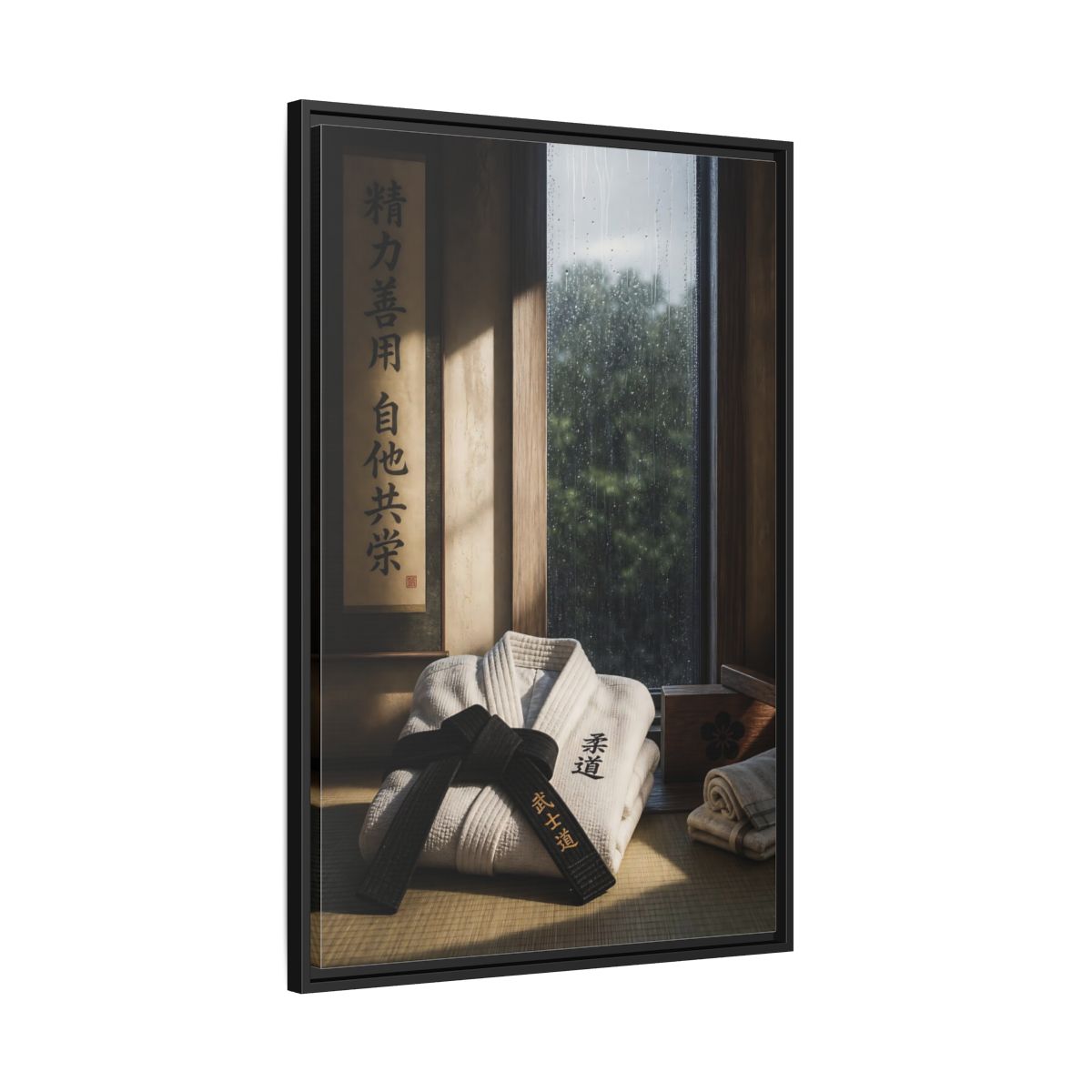 Side Mockup 13. Vintage Judo Uniform Judo Black Belt shown as framed canvas print