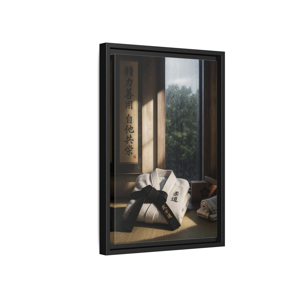 Side Mockup 6. Vintage Judo Uniform Judo Black Belt shown as framed canvas print