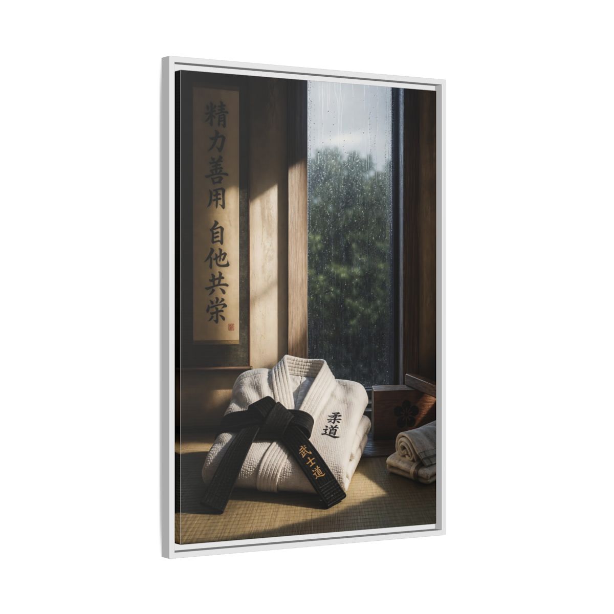 Side Mockup 9. Vintage Judo Uniform Judo Black Belt shown as framed canvas print