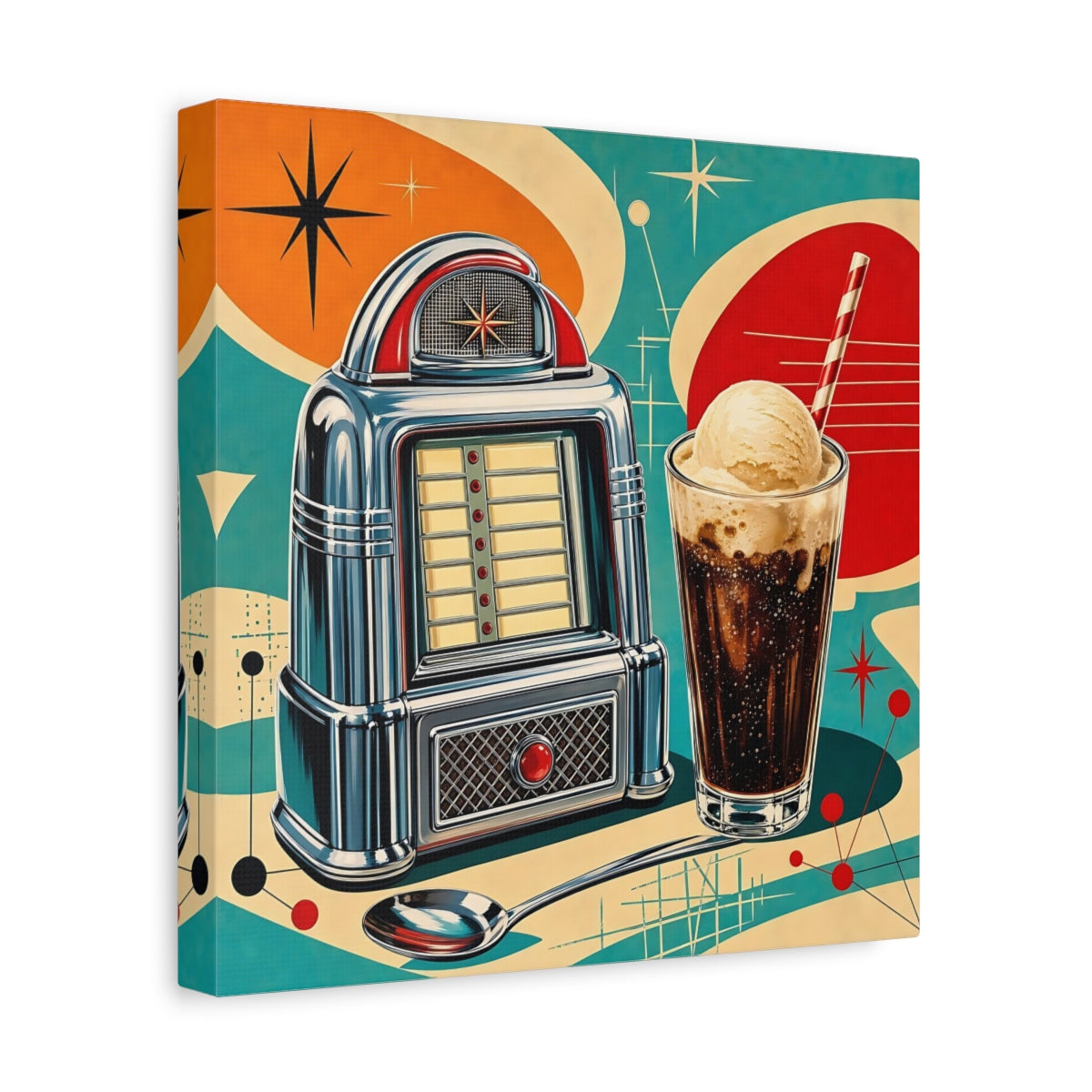Side Mockup 8. Vintage Jukebox Retro Diner Jukebox shown as stretched canvas wall art