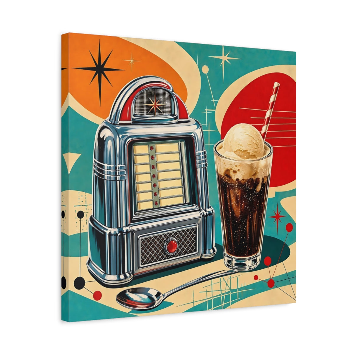 Side Mockup 5. Vintage Jukebox Retro Diner Jukebox shown as stretched canvas wall art