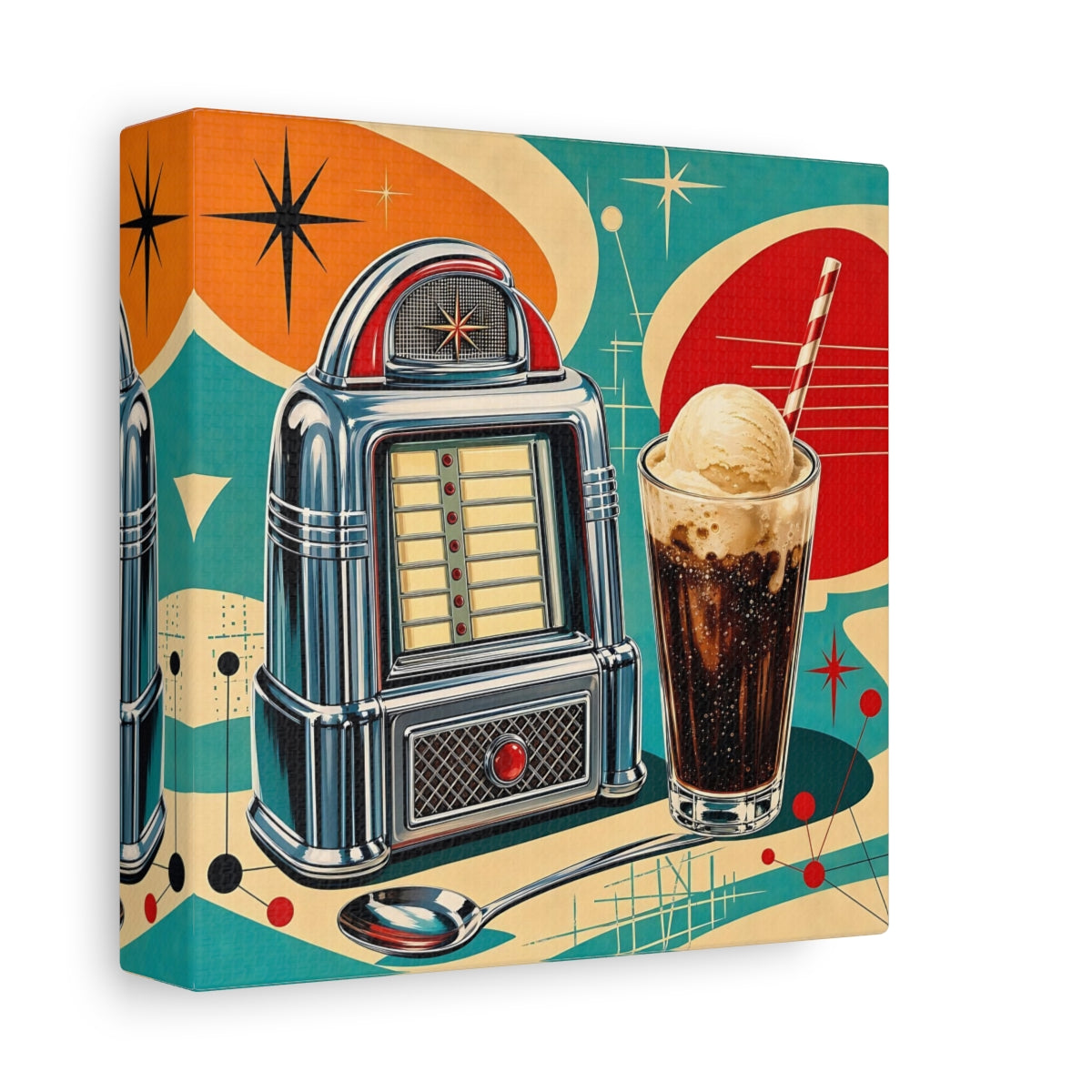 Side Mockup 2. Vintage Jukebox Retro Diner Jukebox shown as stretched canvas wall art