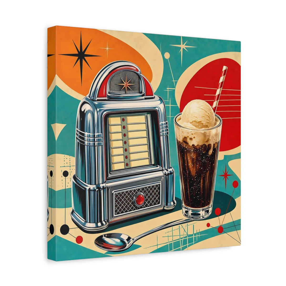 Side Mockup 7. Vintage Jukebox Retro Diner Jukebox shown as stretched canvas wall art