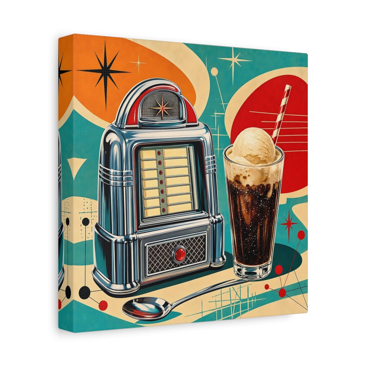 Side Mockup 9. Vintage Jukebox Retro Diner Jukebox shown as stretched canvas wall art