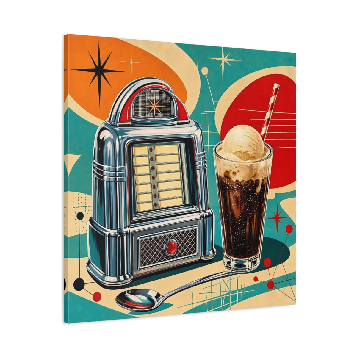 Main Mockup. Vintage Jukebox Retro Diner Jukebox shown as stretched canvas wall art