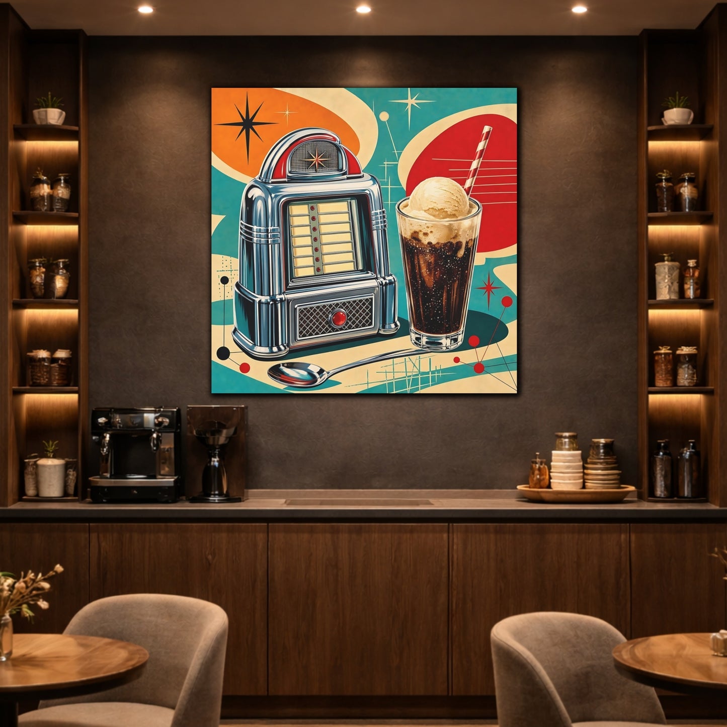 Mockup 2. Vintage Jukebox Retro Diner Jukebox shown as stretched canvas wall art