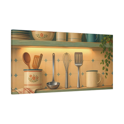 Main Mockup. Vintage Kitchen Shelf shown as canvas print