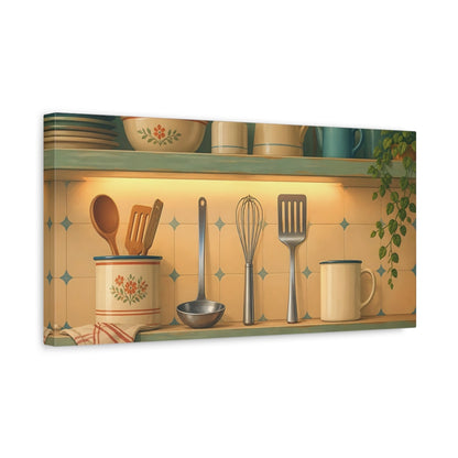 Side Mockup 3. Vintage Kitchen Shelf shown as canvas print