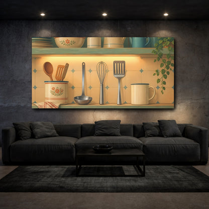 Mockup 3. Vintage Kitchen Shelf shown as canvas print