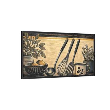 Side Mockup 5. Vintage Kitchen Utensils Rustic Kitchen Utensils shown as framed canvas print