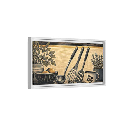 Side Mockup 6. Vintage Kitchen Utensils Rustic Kitchen Utensils shown as framed canvas print