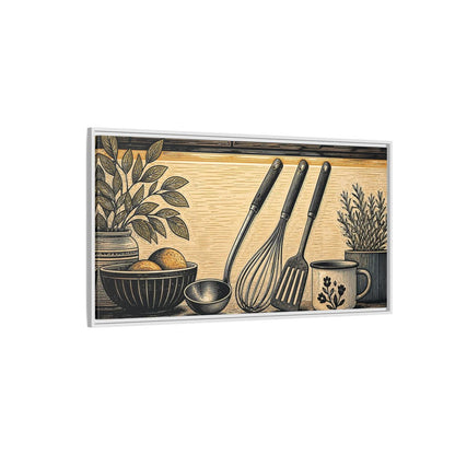 Side Mockup 3. Vintage Kitchen Utensils Rustic Kitchen Utensils shown as framed canvas print