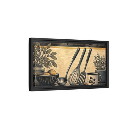 Side Mockup 8. Vintage Kitchen Utensils Rustic Kitchen Utensils shown as framed canvas print