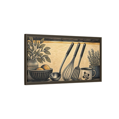 Main Mockup. Vintage Kitchen Utensils Rustic Kitchen Utensils shown as framed canvas print