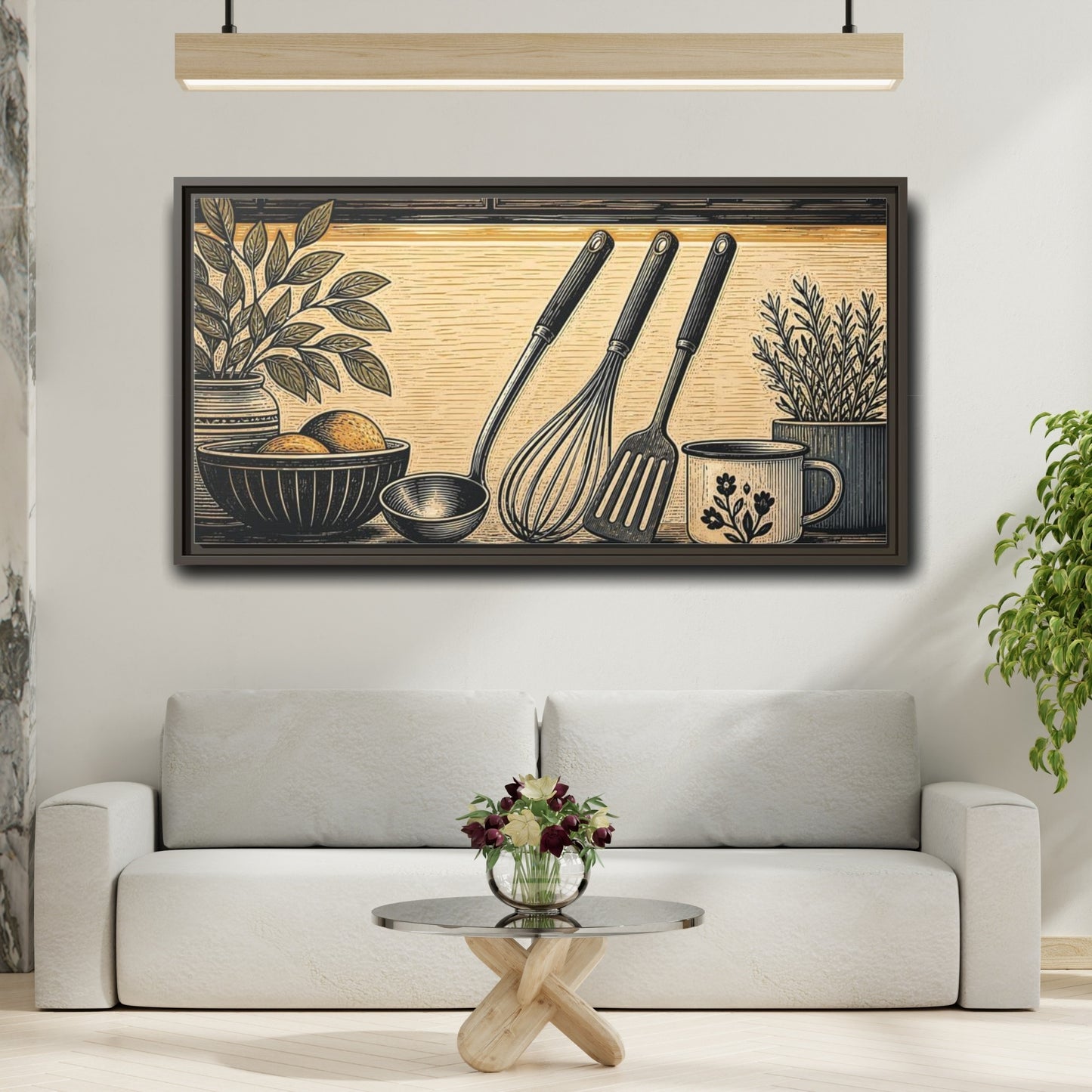 Mockup 2. Vintage Kitchen Utensils Rustic Kitchen Utensils shown as framed canvas print