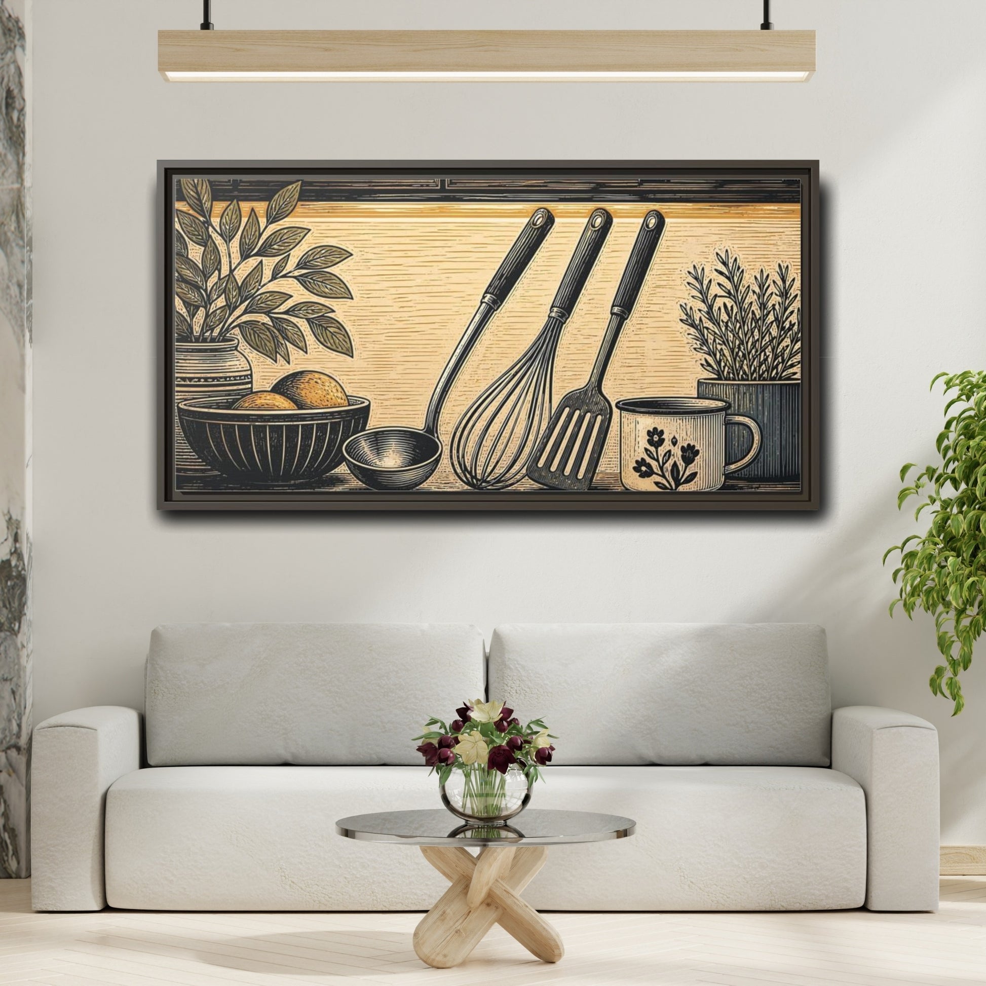 Mockup 2. Vintage Kitchen Utensils Rustic Kitchen Utensils shown as framed canvas print