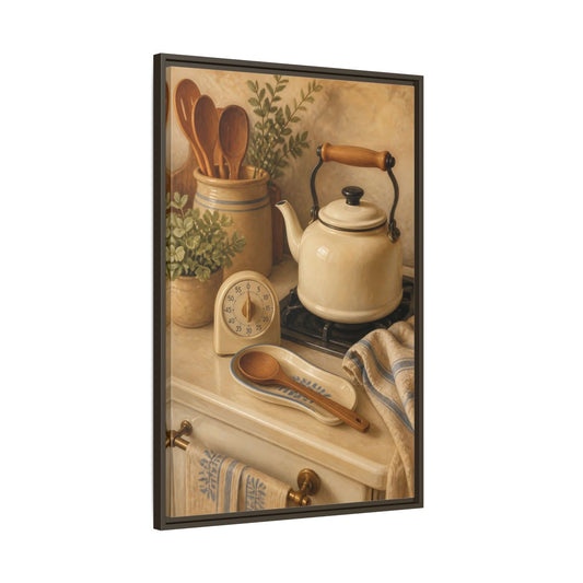Main Mockup. Vintage Kitchenware Cream Kitchenware shown as framed canvas print