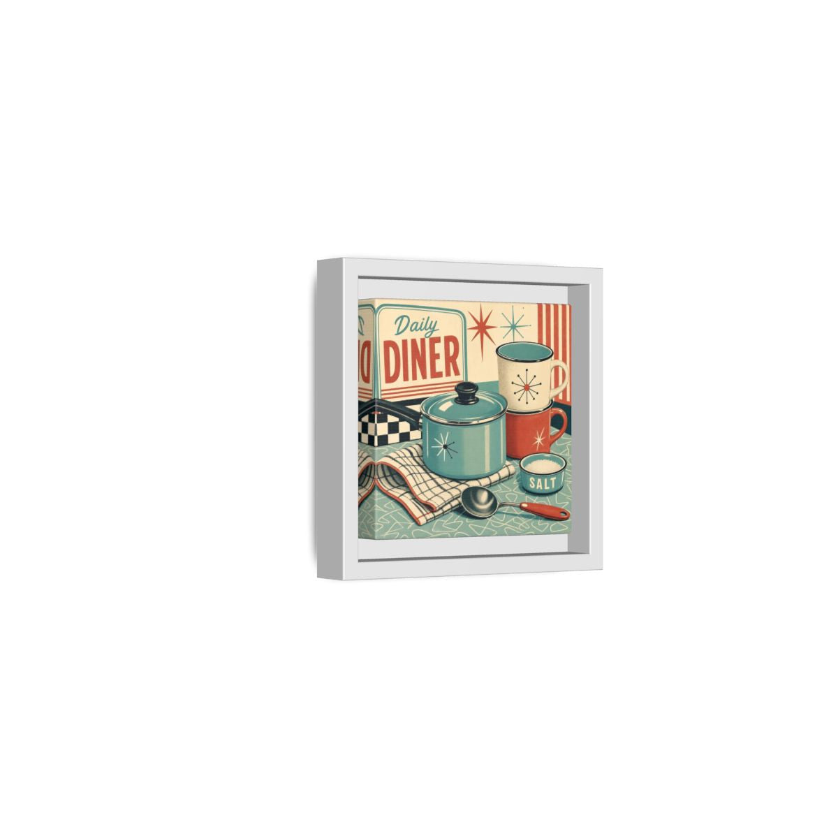 Side Mockup 22. Vintage Kitchenware Retro Kitchenware shown as stretched canvas wall art