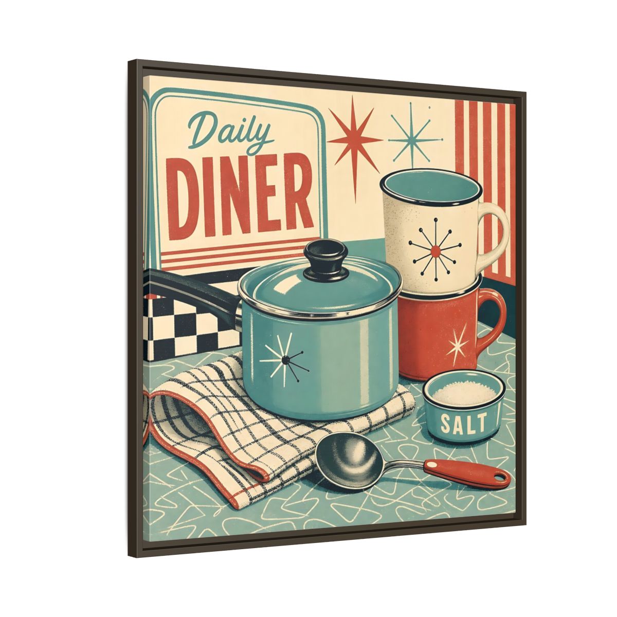 Side Mockup 8. Vintage Kitchenware Retro Kitchenware shown as stretched canvas wall art