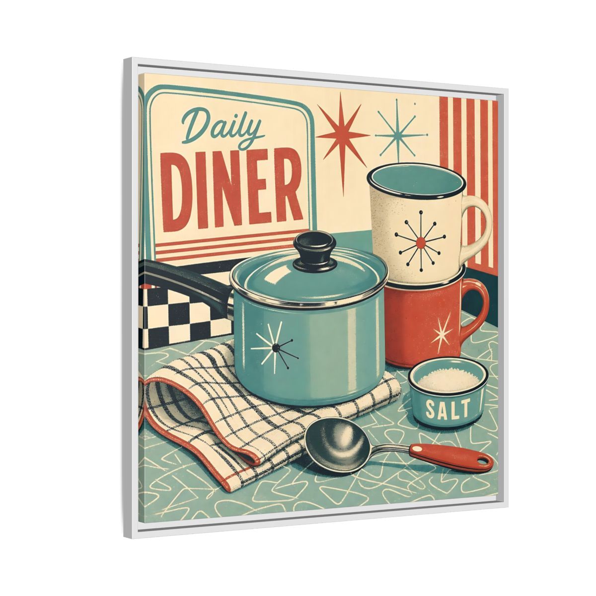 Side Mockup 7. Vintage Kitchenware Retro Kitchenware shown as stretched canvas wall art