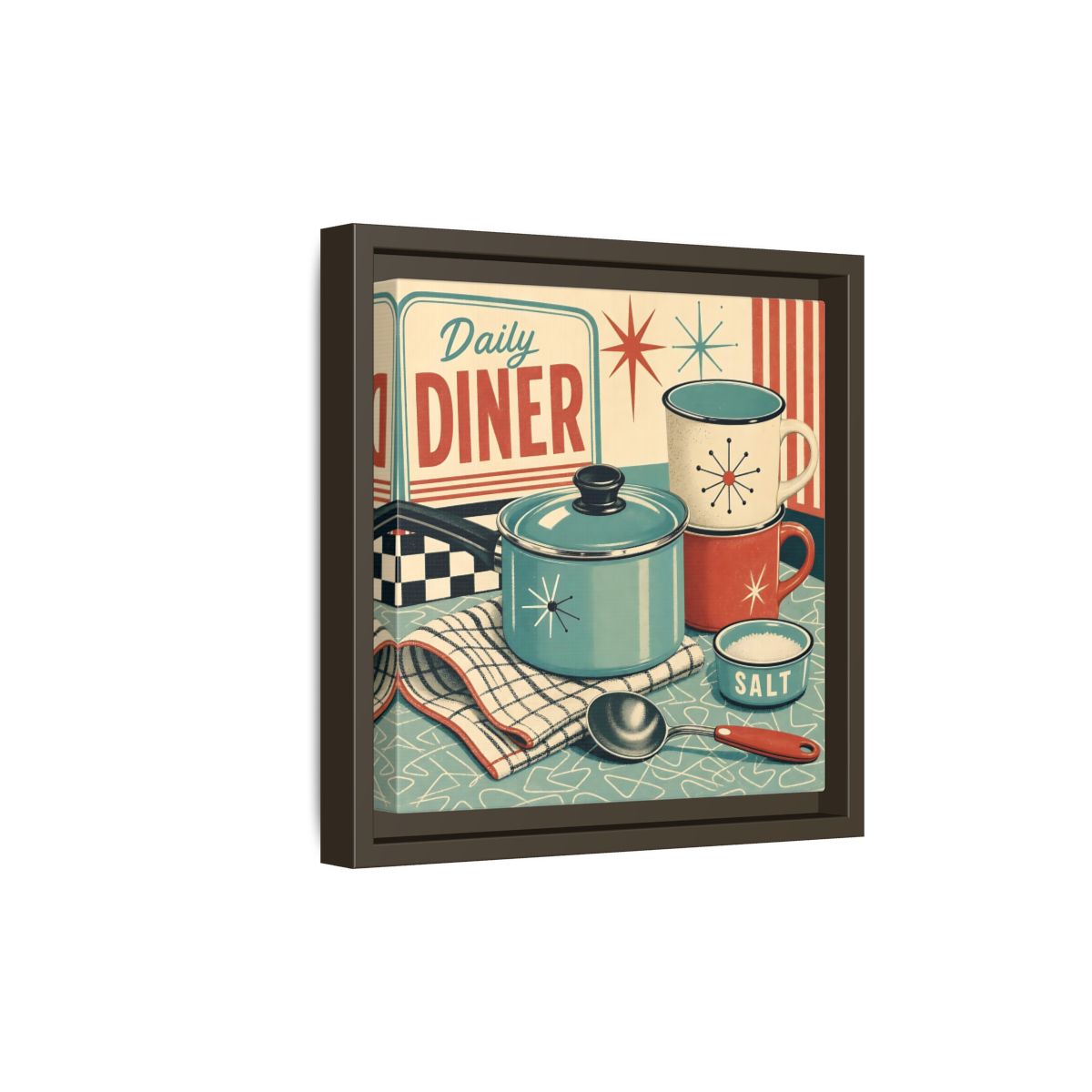Side Mockup 20. Vintage Kitchenware Retro Kitchenware shown as stretched canvas wall art