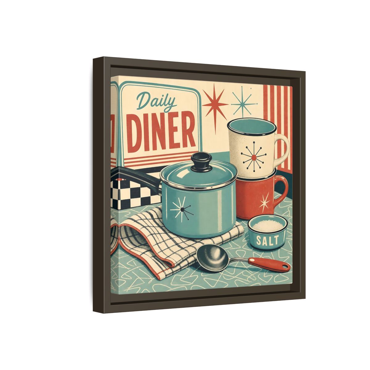 Side Mockup 17. Vintage Kitchenware Retro Kitchenware shown as stretched canvas wall art