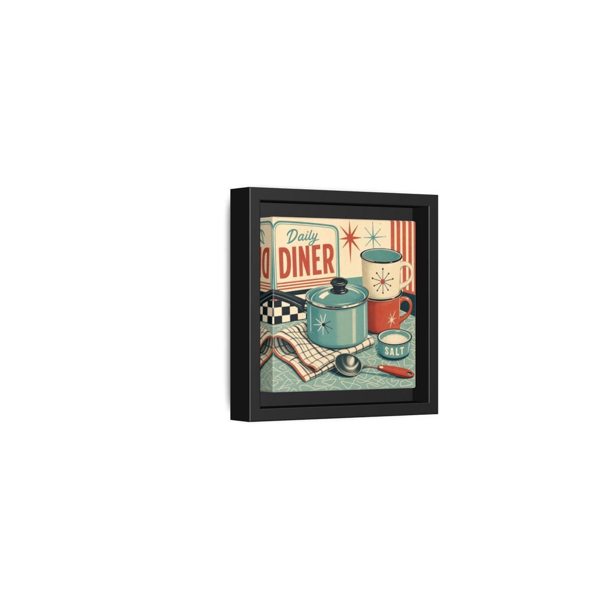 Side Mockup 24. Vintage Kitchenware Retro Kitchenware shown as stretched canvas wall art