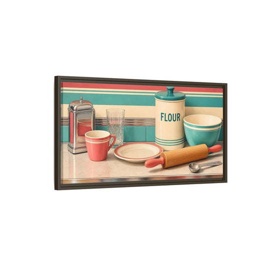 Main Mockup. Vintage Kitchenware Retro Kitchenware shown as framed canvas print