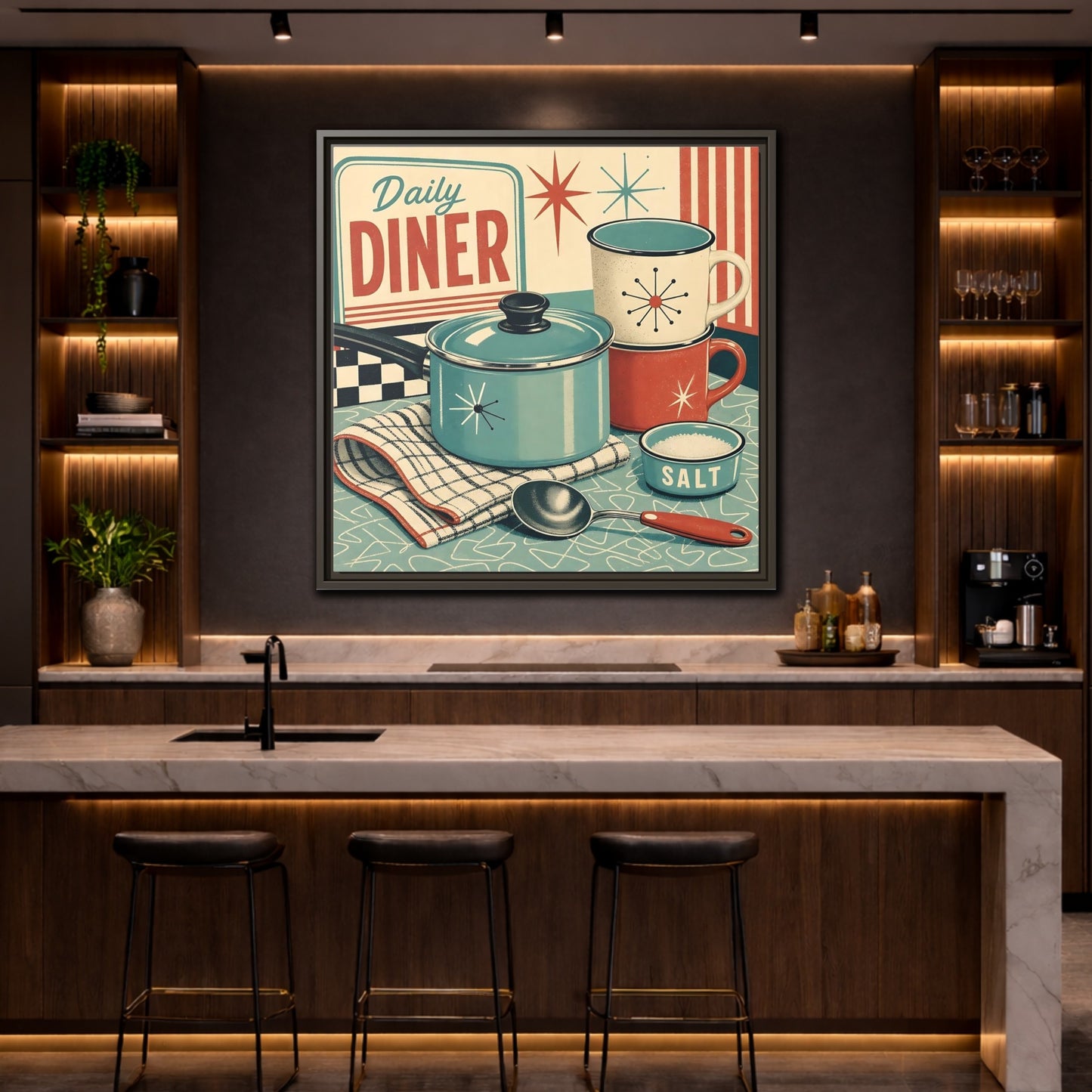 Mockup 4. Vintage Kitchenware Retro Kitchenware shown as stretched canvas wall art