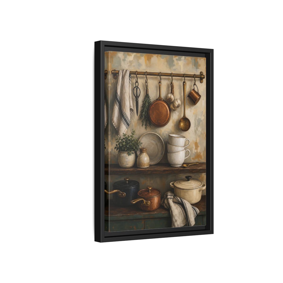 Side Mockup 6. Vintage Kitchenware Rustic Kitchenware shown as framed canvas print