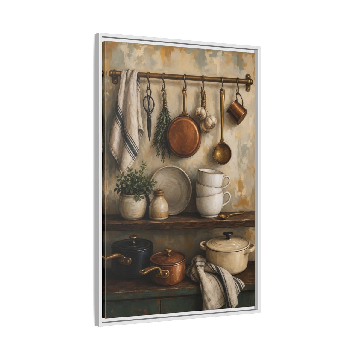Side Mockup 9. Vintage Kitchenware Rustic Kitchenware shown as framed canvas print