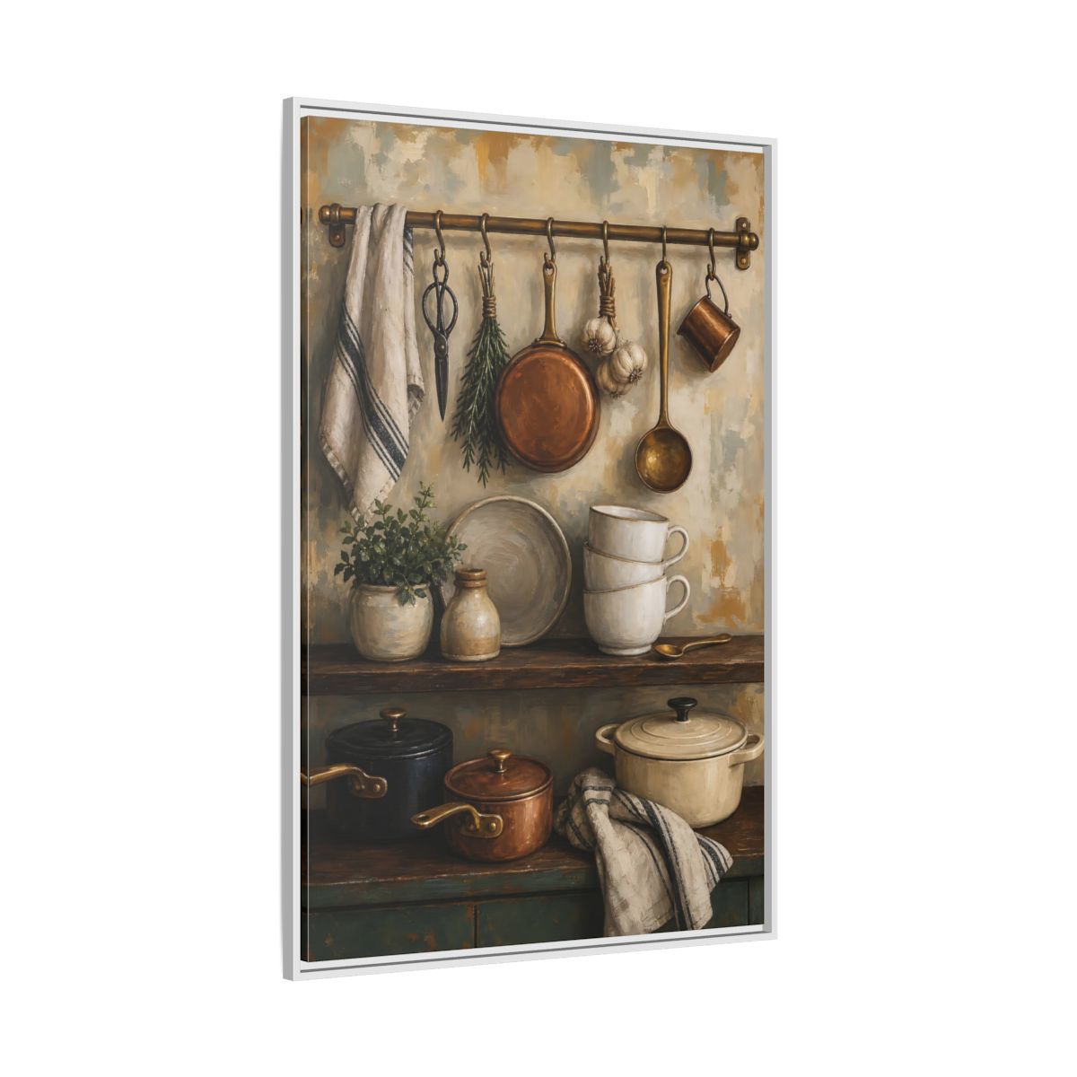 Side Mockup 7. Vintage Kitchenware Rustic Kitchenware shown as framed canvas print