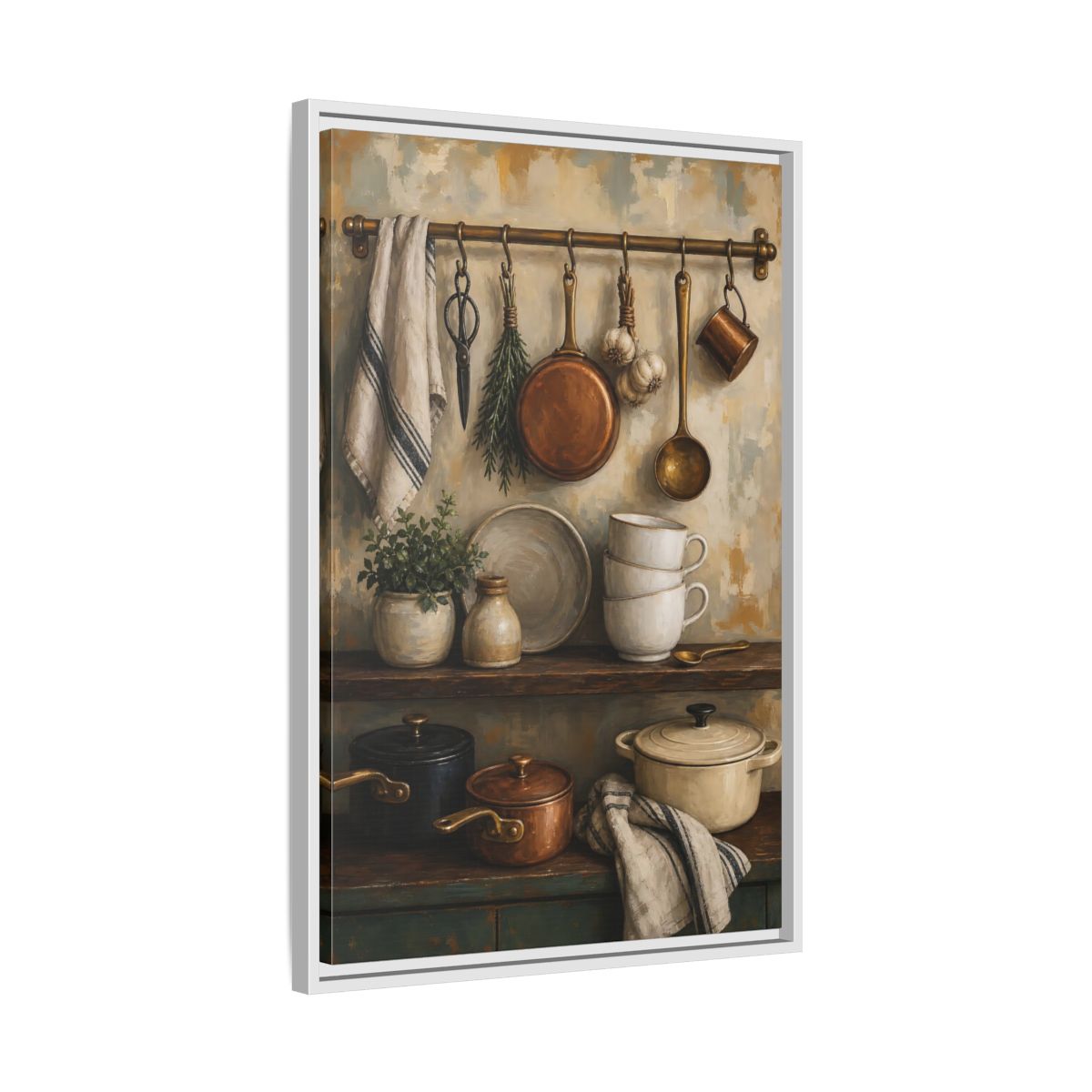 Side Mockup 10. Vintage Kitchenware Rustic Kitchenware shown as framed canvas print