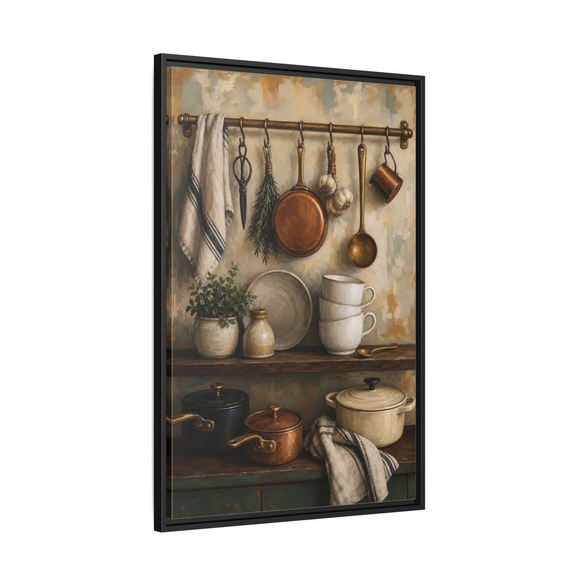 Side Mockup 13. Vintage Kitchenware Rustic Kitchenware shown as framed canvas print