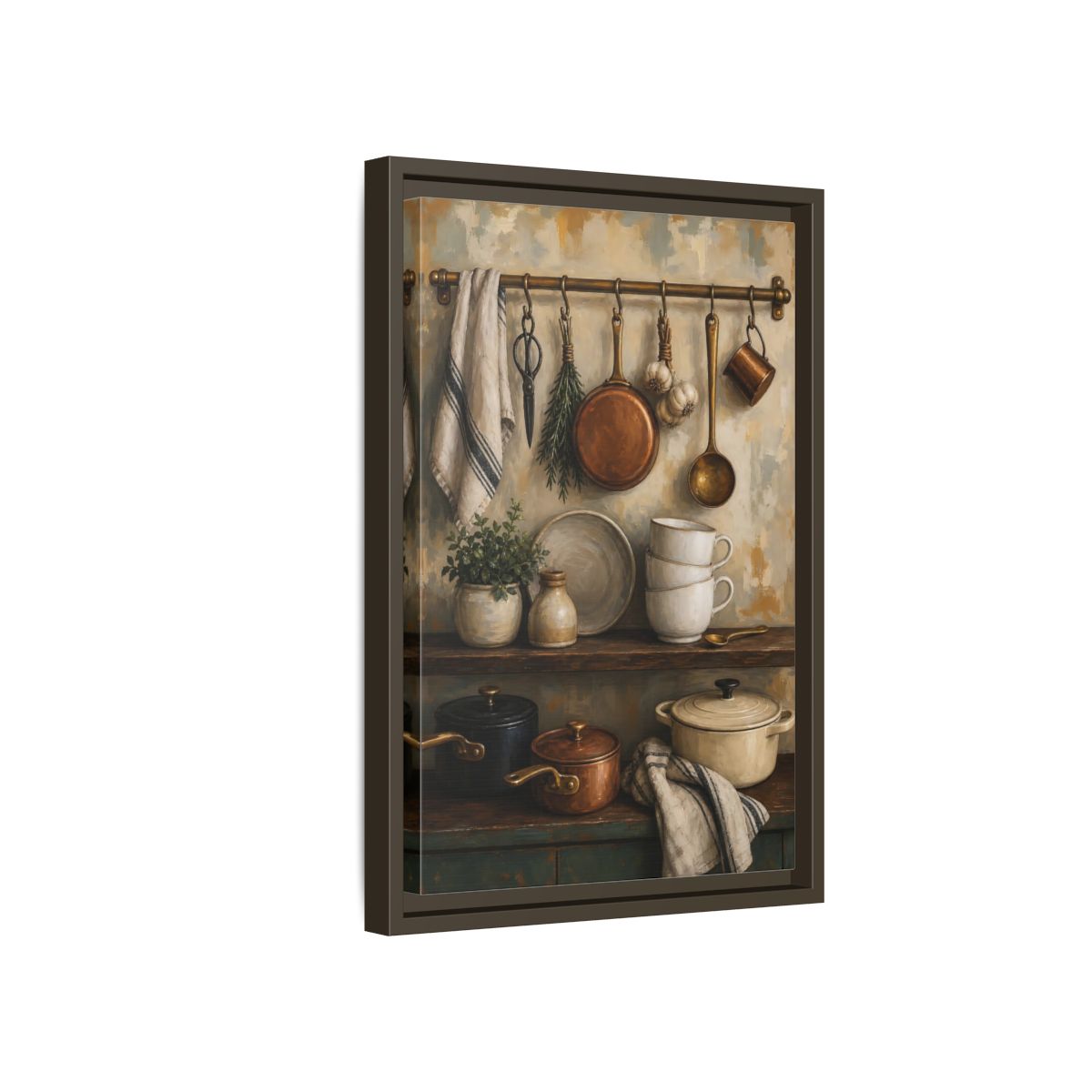 Side Mockup 5. Vintage Kitchenware Rustic Kitchenware shown as framed canvas print