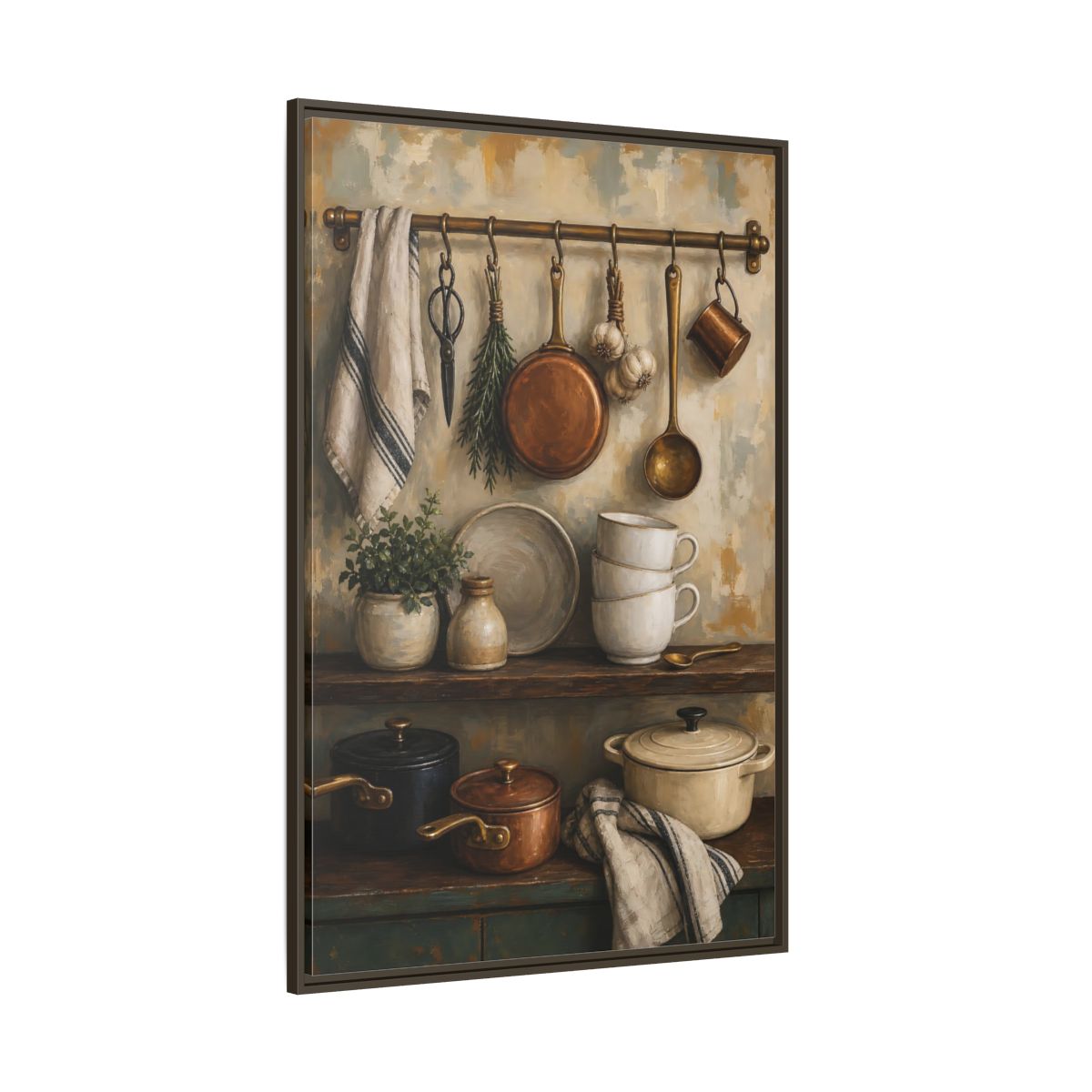 Side Mockup 8. Vintage Kitchenware Rustic Kitchenware shown as framed canvas print