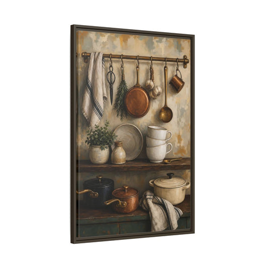Main Mockup. Vintage Kitchenware Rustic Kitchenware shown as framed canvas print