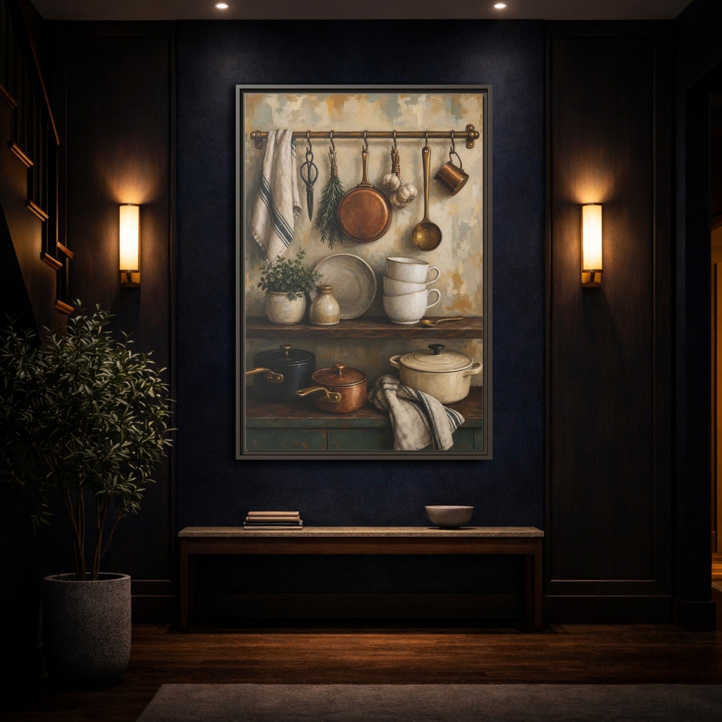 Mockup 4. Vintage Kitchenware Rustic Kitchenware shown as framed canvas print