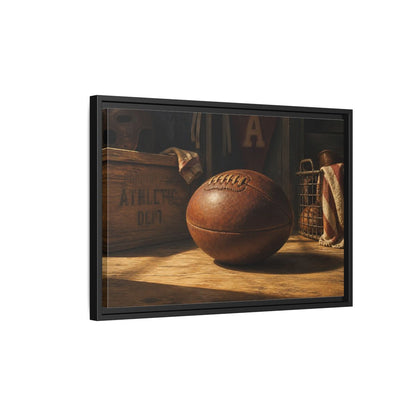 Side Mockup 3. Vintage Leather Football Still Life shown as framed canvas print