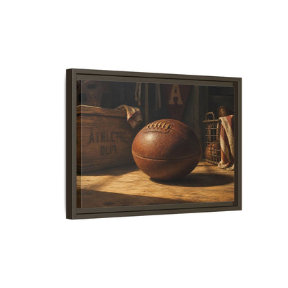 Side Mockup 5. Vintage Leather Football Still Life shown as framed canvas print