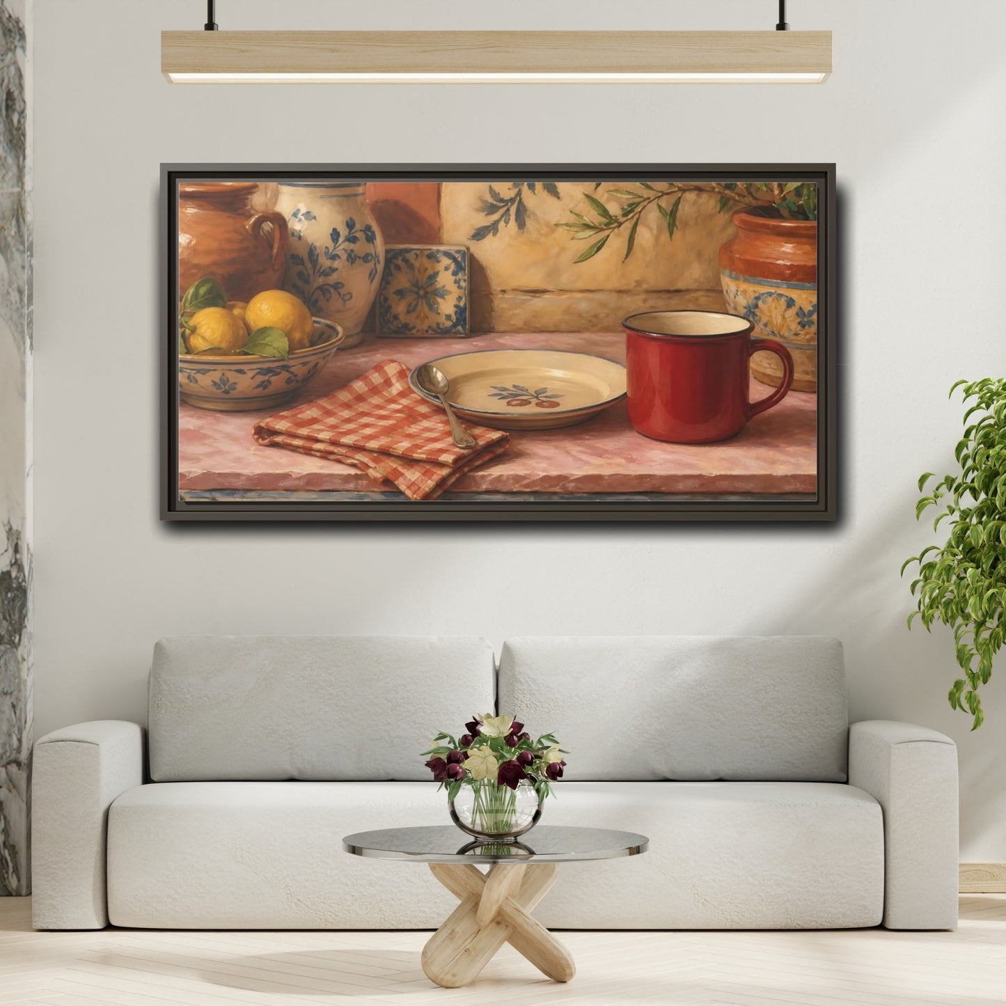 Mockup 2. Vintage Lemons Mediterranean Still Life shown as framed canvas print